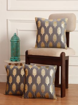 HOSTA HOMES - Soft Velvet Golden Foil Printed Cushion Covers Pack Of 3 ( 16 X 16 Inch ) Green