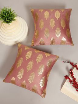 HOSTA HOMES - Soft Velvet Golden Foil Printed Cushion Covers Pack Of 2 ( 16 X 16 Inch ) Peach