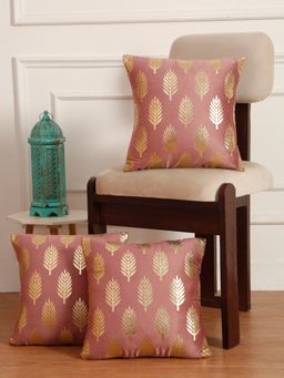 HOSTA HOMES - Soft Velvet Golden Foil Printed Cushion Covers Pack Of 3 ( 16 X 16 Inch ) Peach