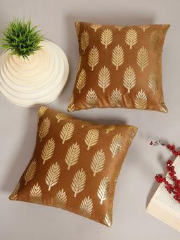 HOSTA HOMES - Soft Velvet Golden Foil Printed Cushion Covers Pack Of 2 ( 16 X 16 Inch ) Rust
