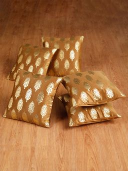 HOSTA HOMES - Soft Velvet Golden Foil Printed Cushion Covers Pack Of 5 ( 16 X 16 Inch ) Rust