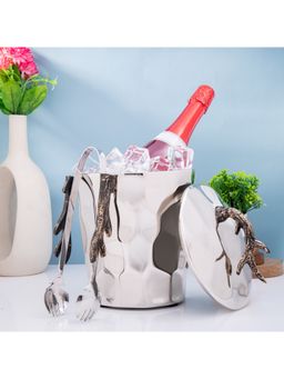 Trovea's - Silver Aluminium Botanical Chill Ice Bucket With Tongs