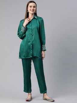 Readiprint - Women'S Teal Shirt Style Silk Co-Ord (Set of 2)