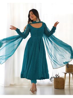 JATRIQQ - Women'S Georgette Leheriya Print Anarkali Kurta with Pant and Dupatta (Set of 3)