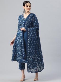 Yuris - Women'S Blue Anarkali Kurta with Pant and Dupatta (Set of 3)