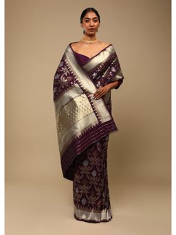 KALKI FASHION - Wine Purple Saree In Art Handloom Silk with Unstitched Blouse