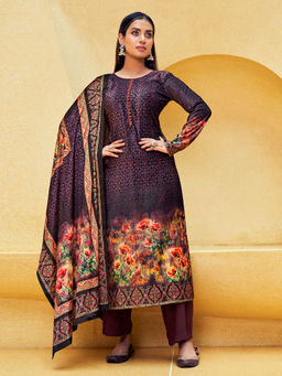 Odette - Purple Velvet Semi-Stitched Palazzo Suit (Set of 3)