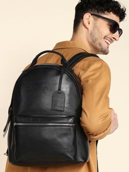 Sassora - Black Premium Leather Men's Daily Backpack (L)