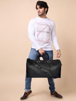 Sassora - Black Premium Leather Men's Duffle Bag for Travel (L)