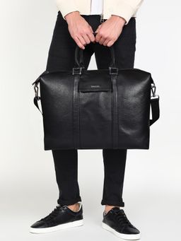 Sassora - Black Premium Leather Men's Duffle Bag (M)