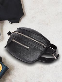 Sassora - Black Premium Leather Men's Fanny Pack Waist Bag (M)