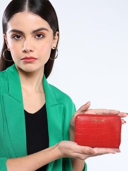 Sassora - Red Premium Leather Rafid Zip Closure Wallet (S)