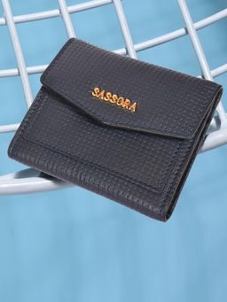Sassora - Navy Blue Premium Leather Women Rafid Snap Closure Wallet (S)