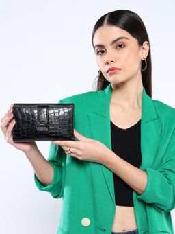 Sassora - Black Premium Leather Textured Women Rafid Wallet (L)