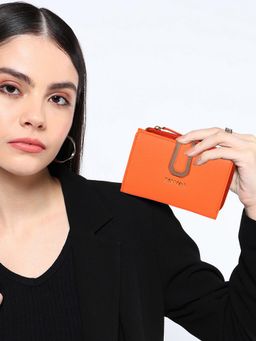 Sassora - Orange Premium Leather Snap Closure Rafid Wallet (M)