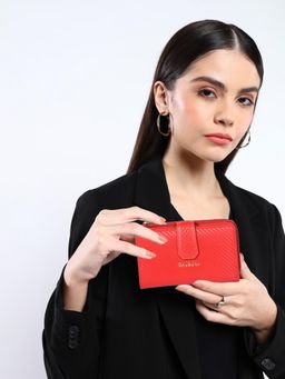 Sassora - Red Premium Leather Snap Closure Rafid Wallet (M)