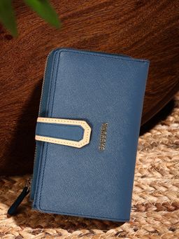 Sassora - Navy Blue Premium Leather Women Rafid Snap Closure Wallet (L)