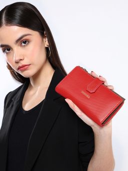 Sassora - Red Premium Leather Women Rafid Snap Closure Wallet (L)