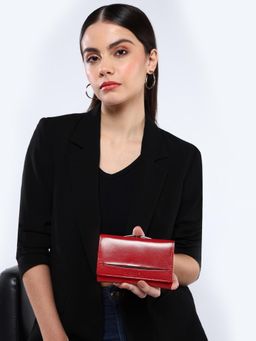 Sassora - Red Premium Leather Metal Frame Lock Rafid Women Wallet (S)