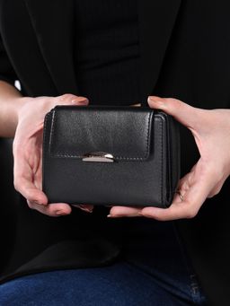 Sassora - Black Premium Leather Women Rafid Snap Closure Wallet (S)