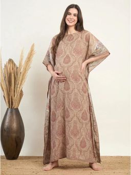 The Kaftan Company - Beige Damask Print Modal Maternity Kaftan