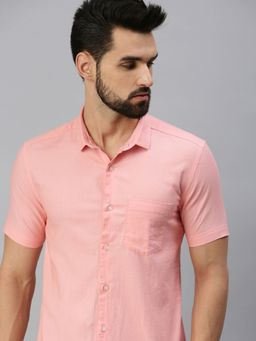 SHOWOFF - Men Casual Cotton Solid Slim Fit Shirts-pink
