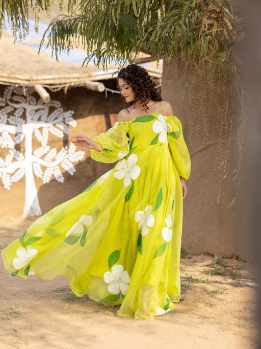 Buy ONEWE INDIA Isabelle Green Hand Paint Dress Online