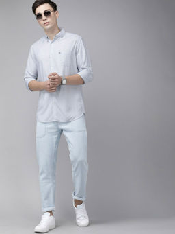 The Bear House - Mens Blue Striped Slim Fit Casual Shirt