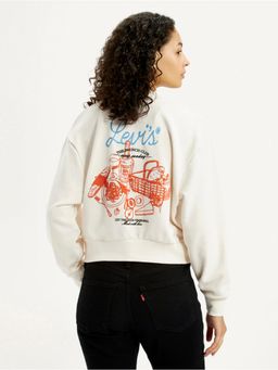 Levi's - Womens Graphic Print Off-White Collar Neck Jacket