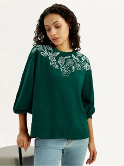 Levi's - Womens Embroidered Dark-Green Crew Neck Sweatshirt