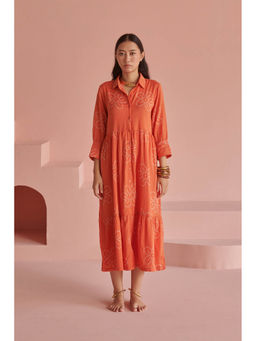 Prakriti Jaipur - Orange Bandhej Gathered Dress