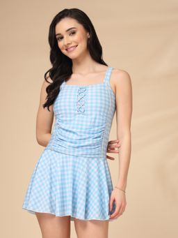 GOODHAND - Cukoo Padded Blue Printed Swim Dress