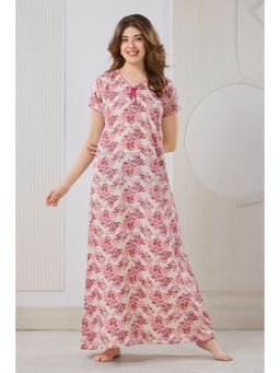 PIU - Women's Pink Cotton Floral Nighty