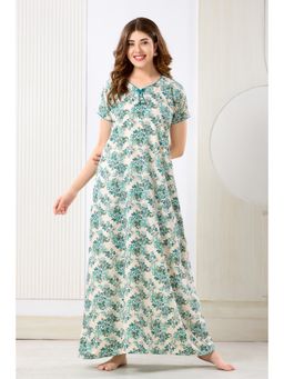 PIU - Women's Green Cotton Floral Nighty