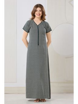PIU - Women's Green Cotton Front Zipper Nighty