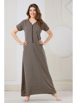 PIU - Women's Brown Cotton Front Zipper Nighty