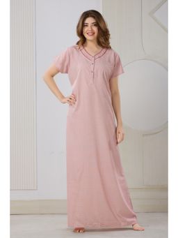 PIU - Women's Pink Cotton Front Open Plus Size Nighty