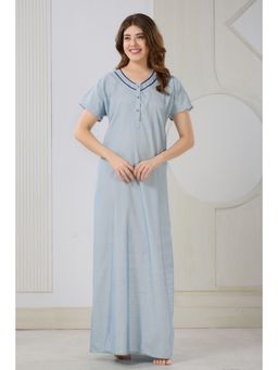 PIU - Women's Blue Cotton Front Open Plus Size Nighty