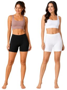 Secrets By ZeroKaata - Women's Solid Stretchable Cycling Shorts (Pack Of 2)