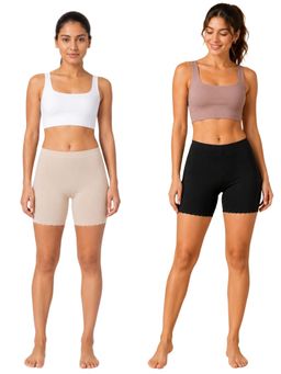 Secrets By ZeroKaata - Women's Solid Stretchable Cycling Shorts (Pack Of 2)