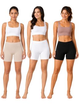 Secrets By ZeroKaata - Women's Solid Stretchable Cycling Shorts (Pack Of 3)
