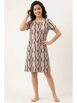 Zivame - Women's Knit Poly Knee Length Nightdress With In Built Slip On Bra - Multi