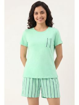 Zivame - Women's Thin Stripes Knit Cotton Short Set - Cabbage