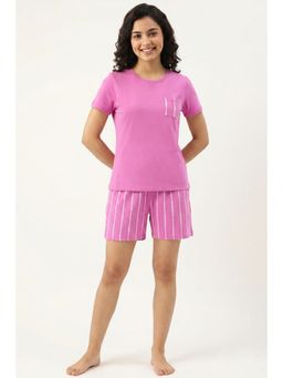 Zivame - Women's Thin Stripes Knit Cotton Short Set - Spring Crocus