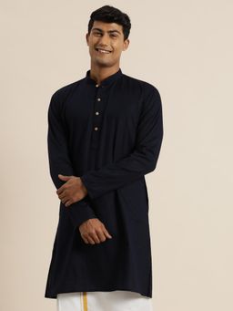 Vastramay - Mens Navy Blue Cotton Kurta