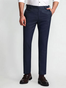 Arrow - Navy Blue Mid Rise Tapered Fit Trousers