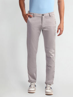 Arrow Sports - Light Grey Mid Rise Slim Fit Twill Trousers