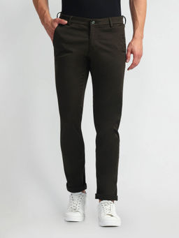 Arrow Sports - Olive Green Mid Rise Slim Fit Twill Trousers