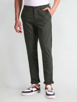 Arrow Sports - Olive Green Super Slim Fit Graph Check Trousers