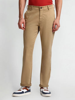 Arrow Sports - Khaki Slim Fit Cotton Linen Trousers